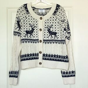 Old Navy Chunky Knit Reindeer Cardigan Nordic Fair Isle Winter Christmas M